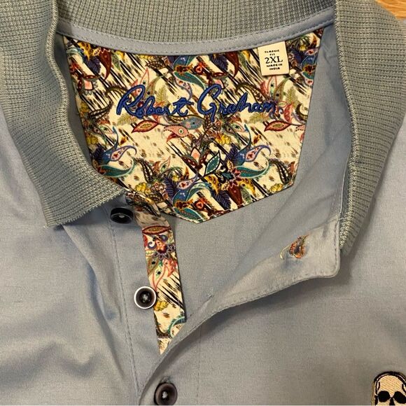 Robert Graham Polo Light Blue 2XL | Skull Rose Golf Stretch Performance Comfort - Picture 5 of 6